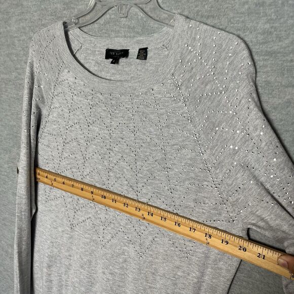Ted Baker Cotton Cashmere Sweater Size 4 Rhinestones Preppy Holiday Classic Crew - Picture 7 of 11